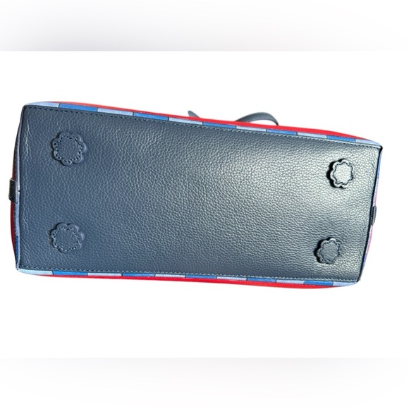 BRIGHTON BEE HAPPY LEATHER TOTE HANDBAG PURSE NAVY BLUE RED BOW HEARTS - Picture 15 of 16